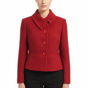 Basement Collection Red Cropped Wool Blend Blazer – Size 40 (M), Wide Collar.